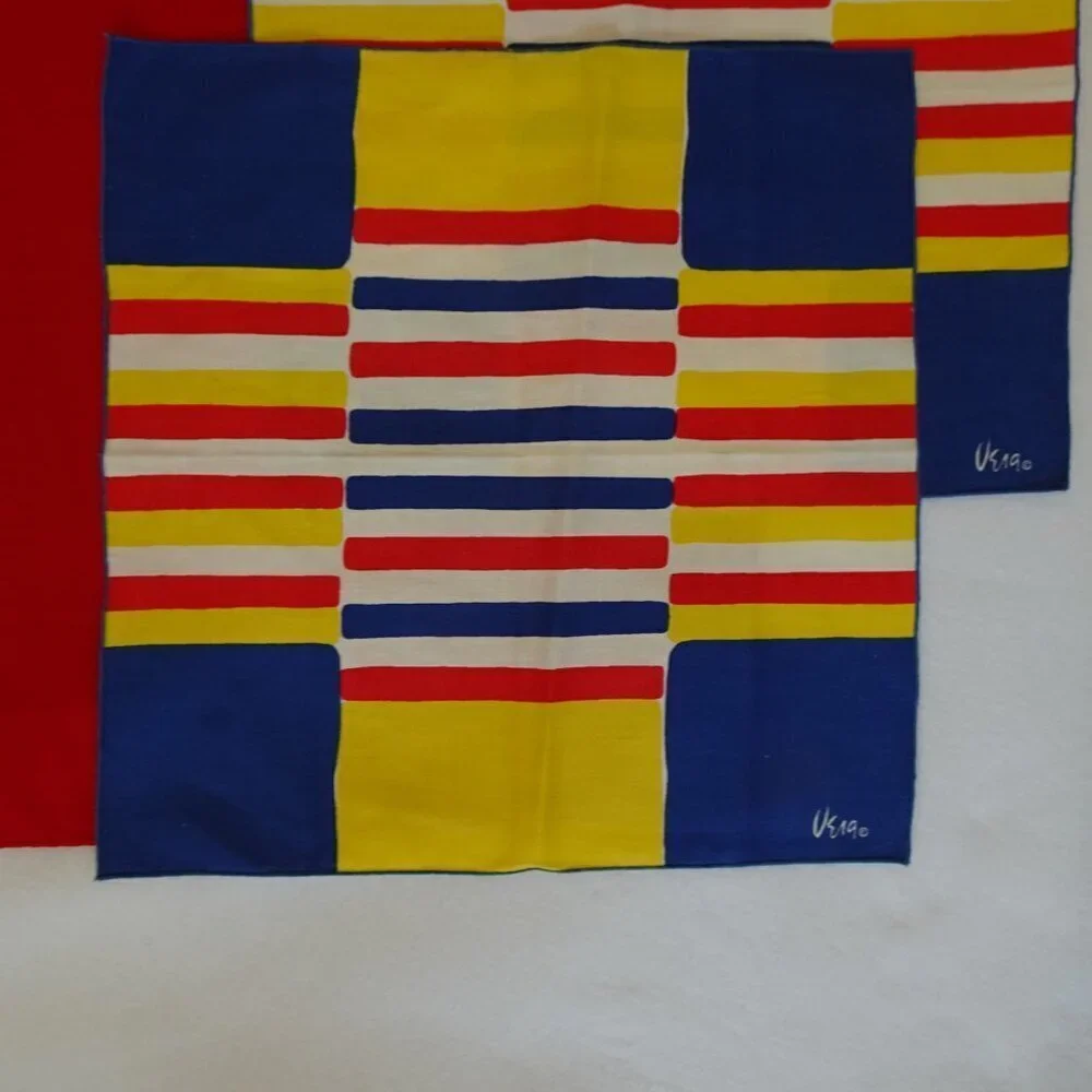 Cloth Napkins Set of 8 Vintage Square Solid Red + Multicolor
